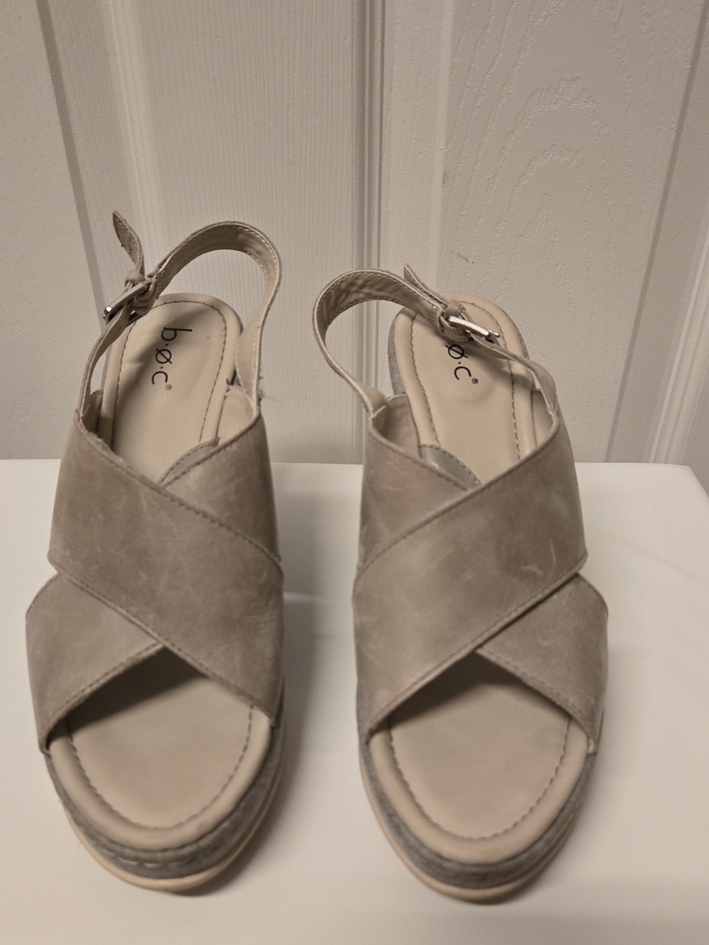 b.o.c. Light Gray Crisscross Slingback Wedge Sandals